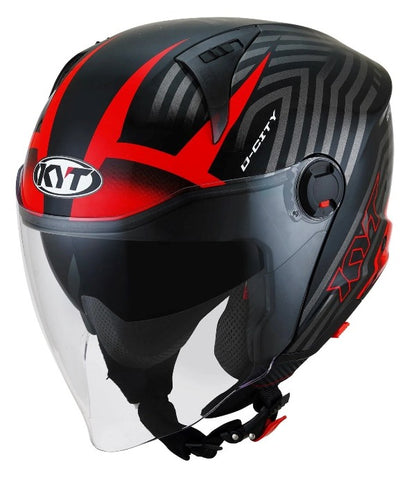 KYT D City Lucent Gloss Open Face Helmet-Black/Red