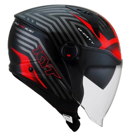 KYT D City Lucent Black Red Gloss Open Face Helmet-RED