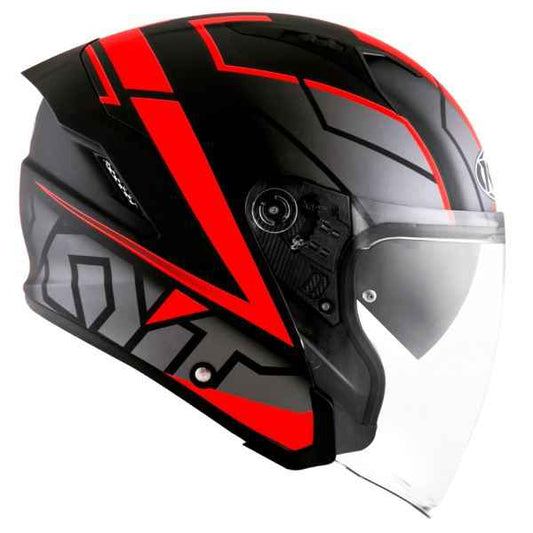 KYT NFJ Motion Matt Black Fluro Red Helmet