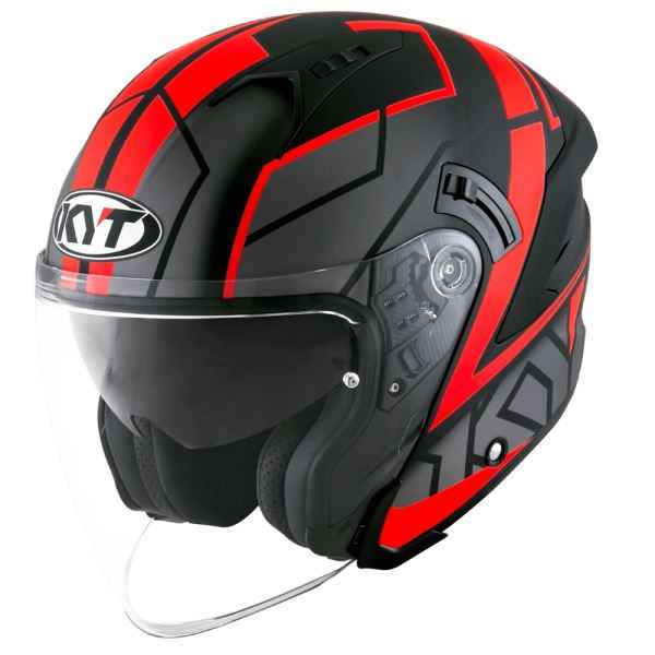 KYT NFJ Motion Matt Black Fluro Red Helmet