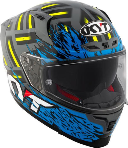 KYT Striker 2V Flaming Gloss Grey Blue Helmet
