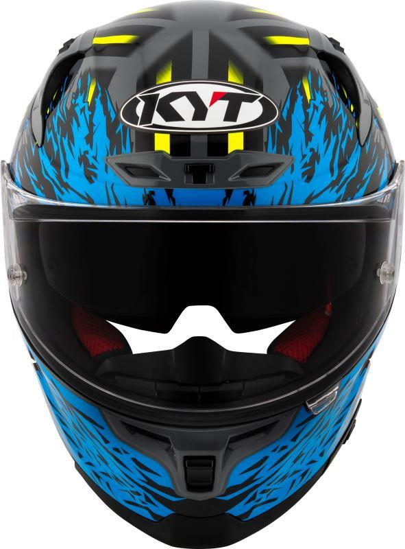 KYT Striker 2V Flaming Gloss Grey Blue Helmet