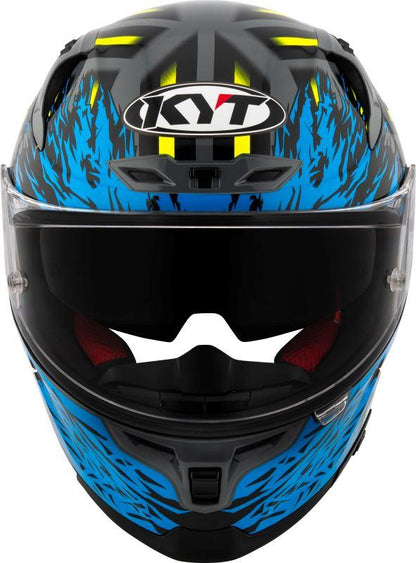 KYT Striker 2V Flaming Gloss Grey Blue Helmet