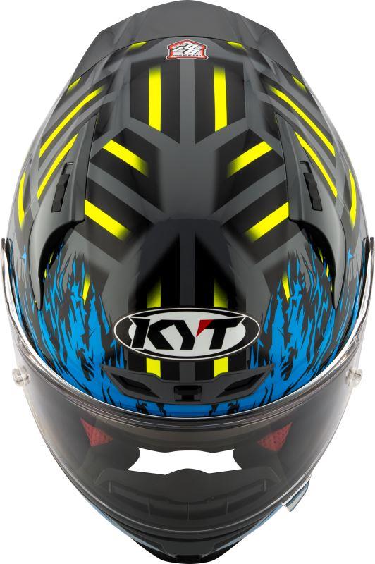 KYT Striker 2V Flaming Gloss Grey Blue Helmet