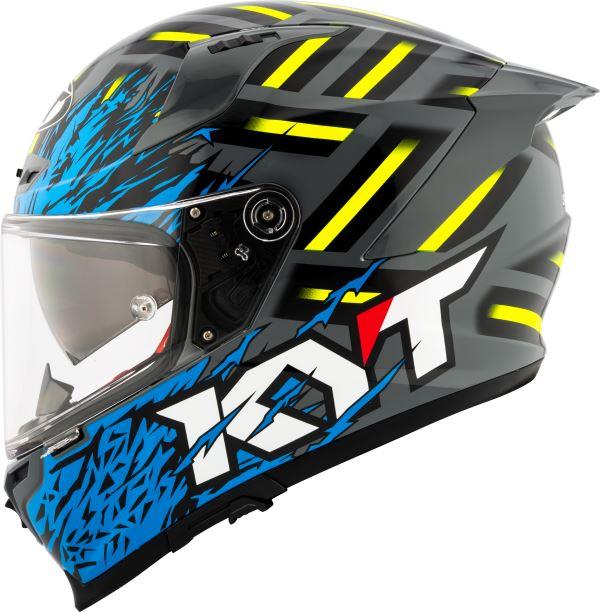 KYT Striker 2V Flaming Gloss Grey Blue Helmet
