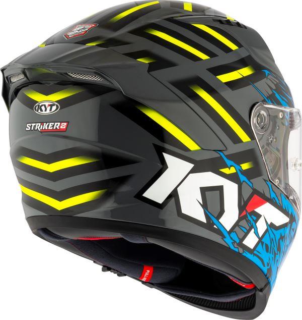 KYT Striker 2V Flaming Gloss Grey Blue Helmet