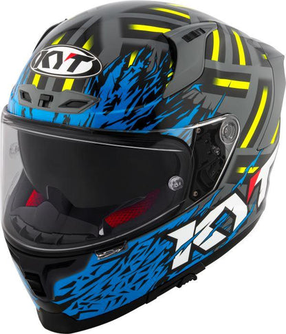 KYT Striker 2V Flaming Gloss Grey Blue Helmet