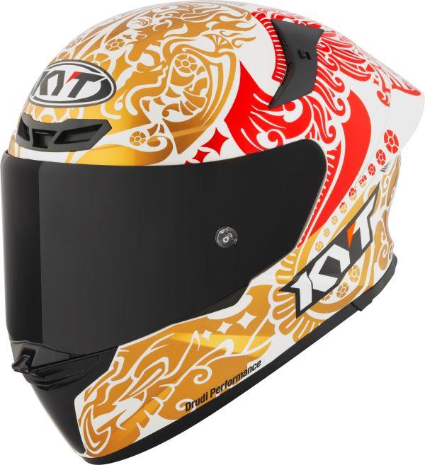 KYT TT Revo Enea Bastianini Indonesia Replica 2023 Gloss Pearl White Helmet