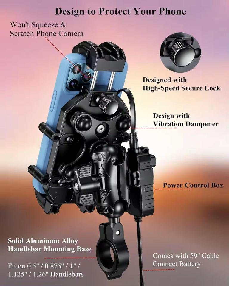 Kewig Motorcycle Accessories Anti-vibration Motorcycle phone holder with Wireless Charger (M26-A1)