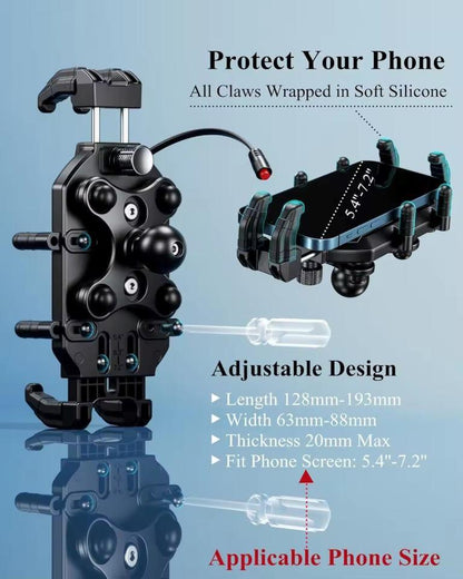 Kewig Motorcycle Accessories Anti-vibration Motorcycle phone holder with Wireless Charger (M26-A1)