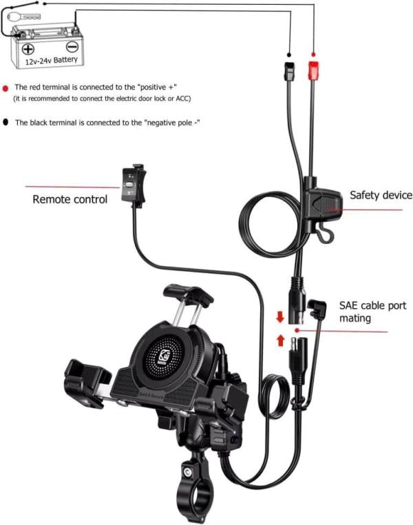Kewig Motorcycle smart phone seat accessories bracket Anti vibration damper Suitable phone size:4.0-7.2 inch (With Wireless Charger+usb-c) (M27-A1)