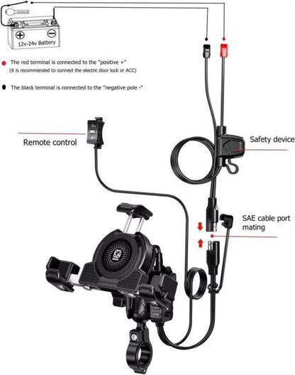 Kewig Motorcycle smart phone seat accessories bracket Anti vibration damper Suitable phone size:4.0-7.2 inch (With Wireless Charger+usb-c) (M27-A1)