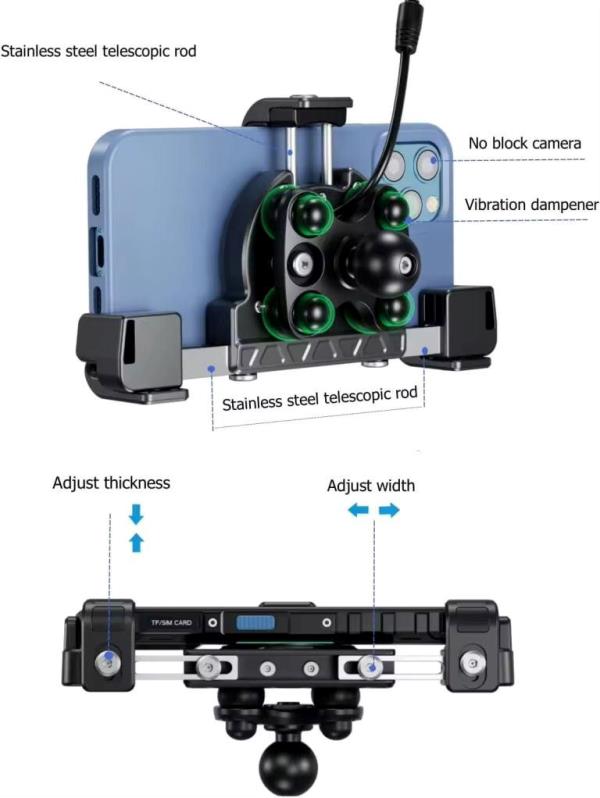 Kewig Motorcycle smart phone seat accessories bracket Anti vibration damper Suitable phone size:4.0-7.2 inch (With Wireless Charger+usb-c) (M27-A1)
