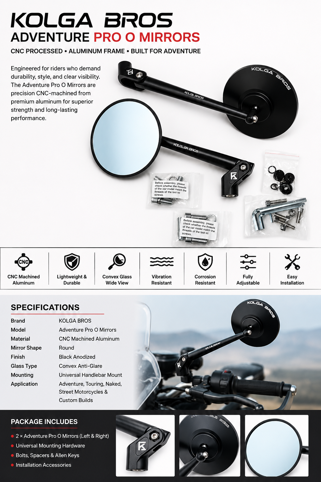Kolga Bros Adventure Pro O Mirrors (KBMM-04)