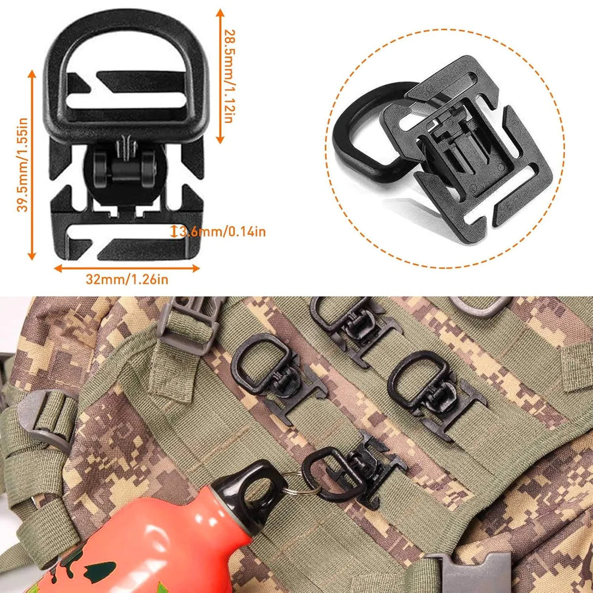 Kolga Bros Molle Attachments Kit -D-Ring Locking Gear Clip Molle Accessories Kit of 32Attachments for Webbing Strap Tactical Backpack