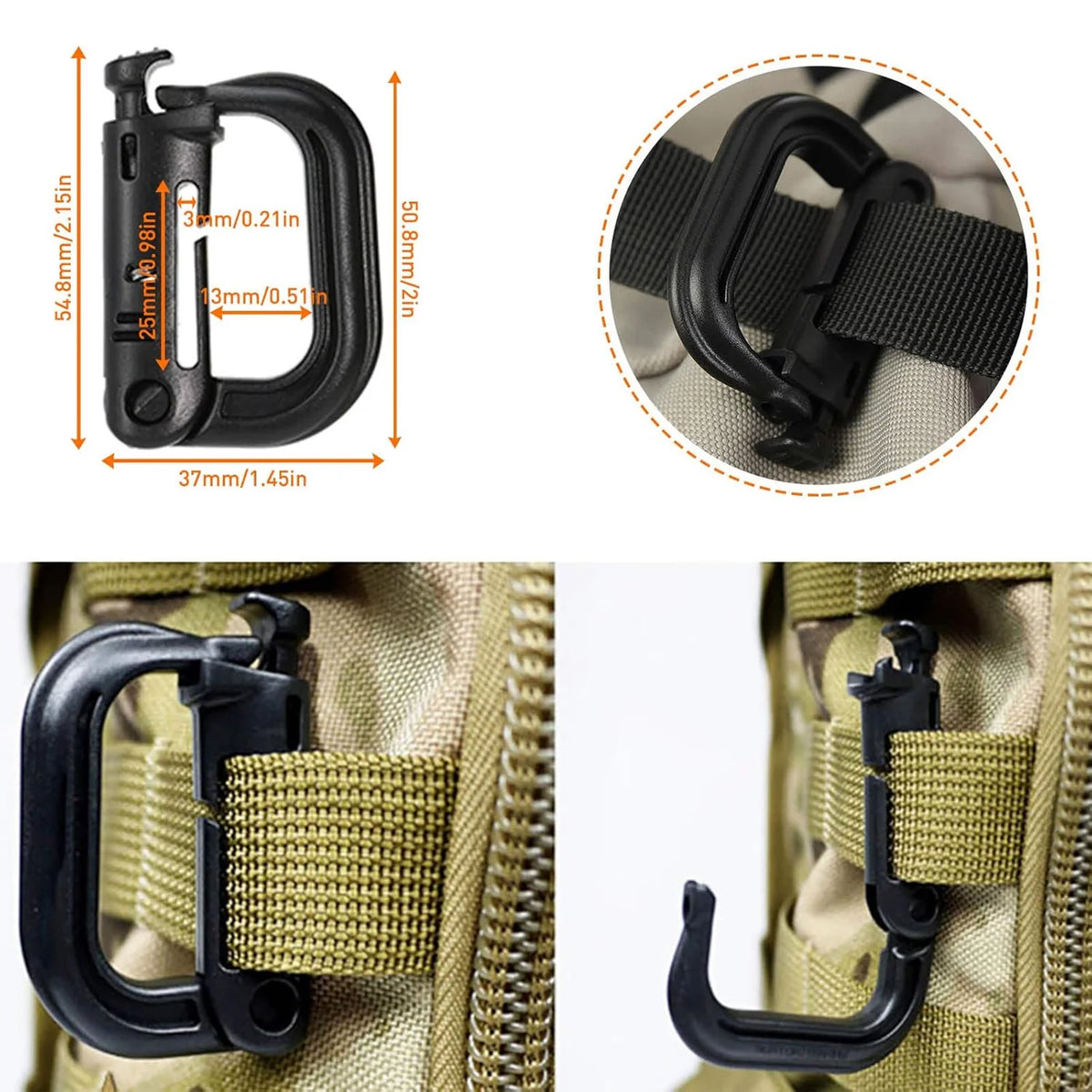 Kolga Bros Molle Attachments Kit -D-Ring Locking Gear Clip Molle Accessories Kit of 32Attachments for Webbing Strap Tactical Backpack