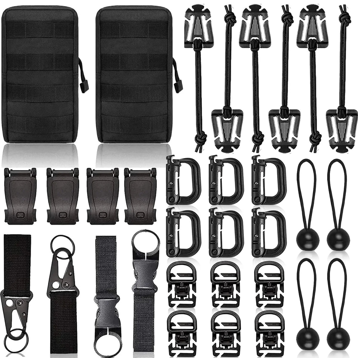 Kolga Bros Molle Attachments Kit -D-Ring Locking Gear Clip Molle Accessories Kit of 32Attachments for Webbing Strap Tactical Backpack