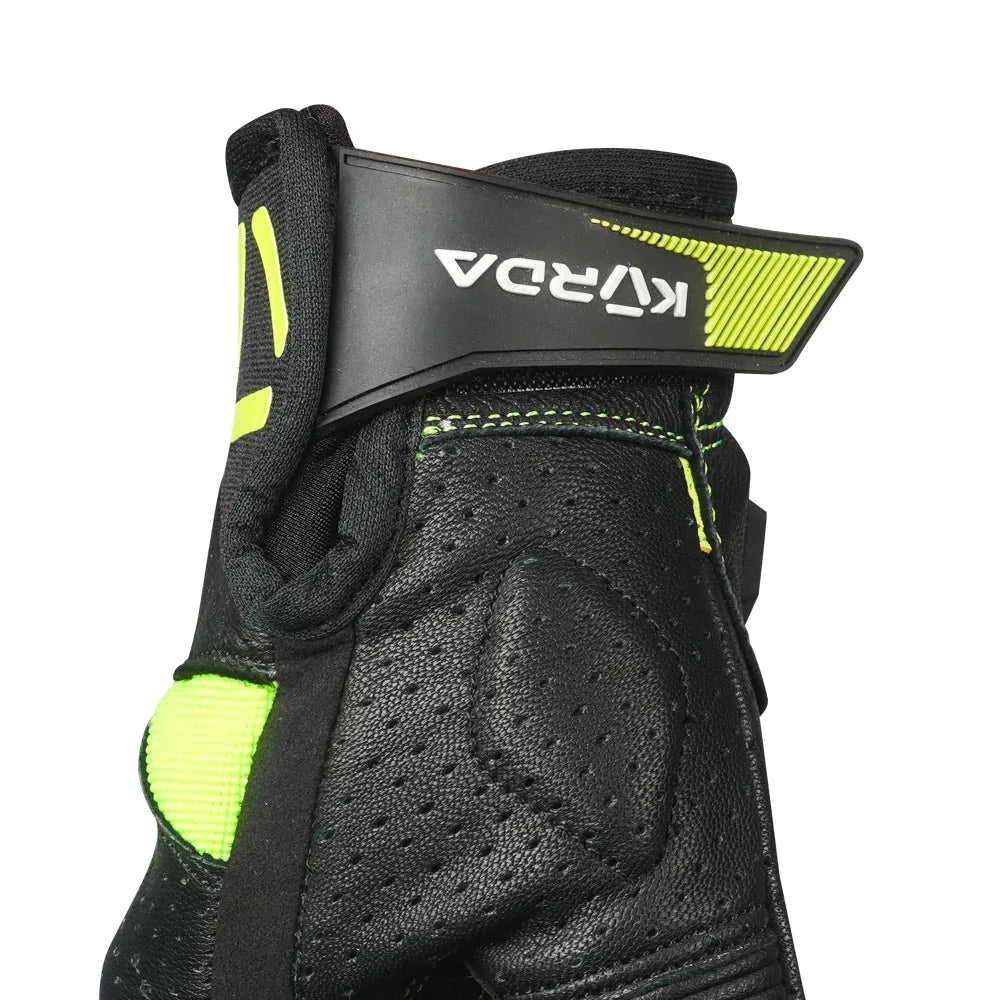 Korda Drag Short Cuff Leather Riding Gloves - Fluorescent Yellow