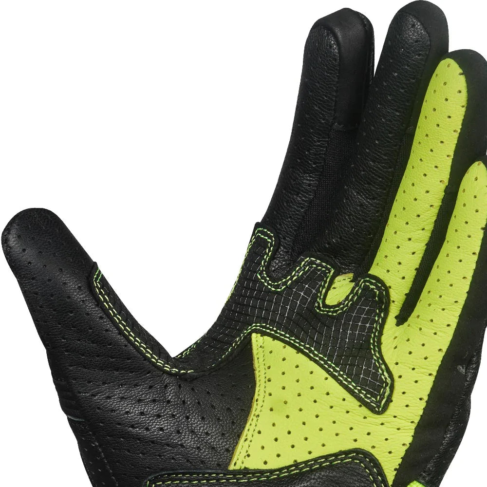 Korda Drag Short Cuff Leather Riding Gloves - Fluorescent Yellow
