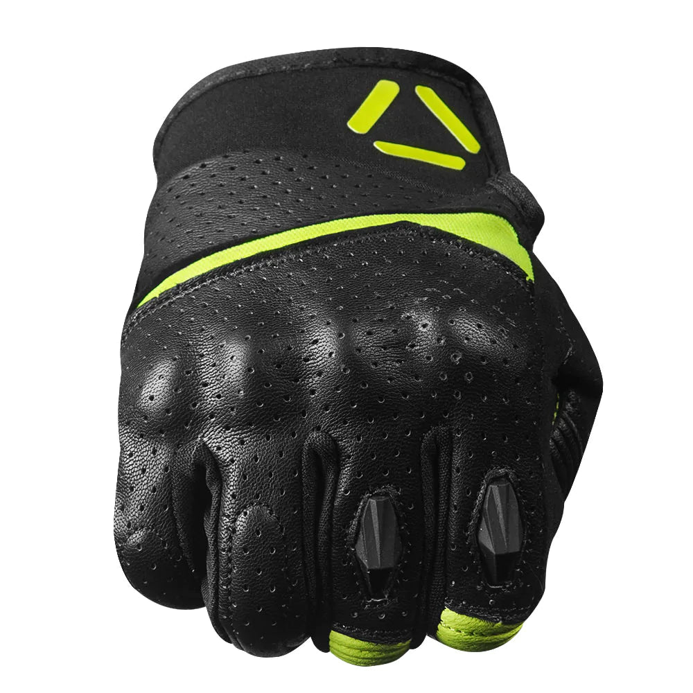 Korda Drag Short Cuff Leather Riding Gloves - Fluorescent Yellow