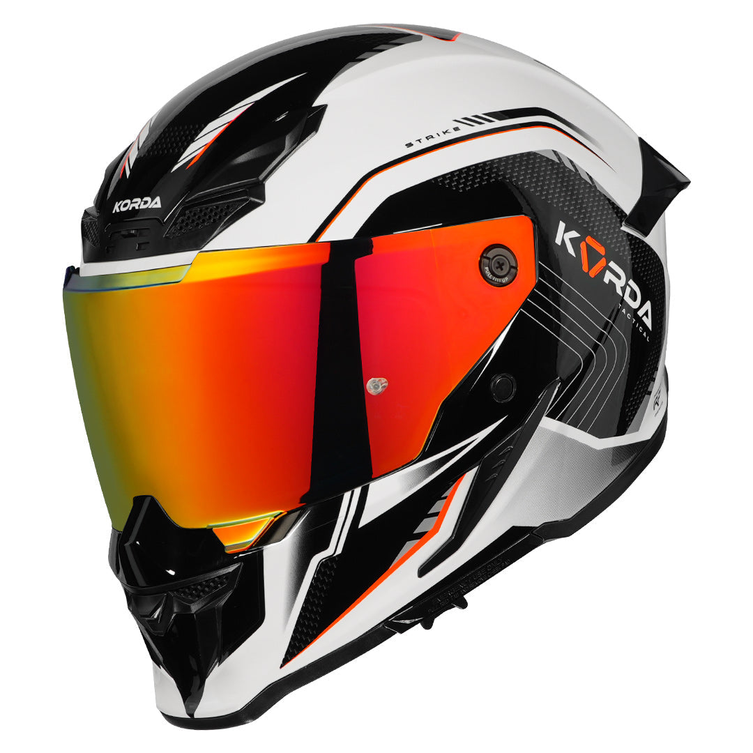 Korda Icon Strike Gloss White and Fluorescent Orange Full Face - Helmet
