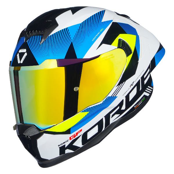 Korda Sonic GP Brave Helmet (Gloss White Blue & Fluorescent Yellow)