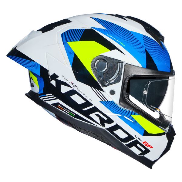 Korda Sonic GP Brave Helmet (Gloss White Blue & Fluorescent Yellow)