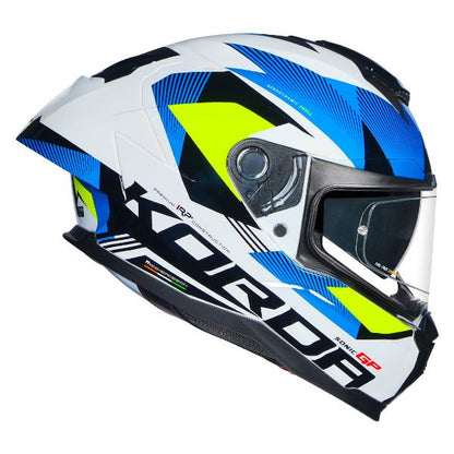 Korda Sonic GP Brave Helmet (Gloss White Blue & Fluorescent Yellow)