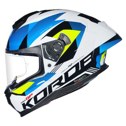 Korda Sonic GP Brave Helmet (Gloss White Blue & Fluorescent Yellow)