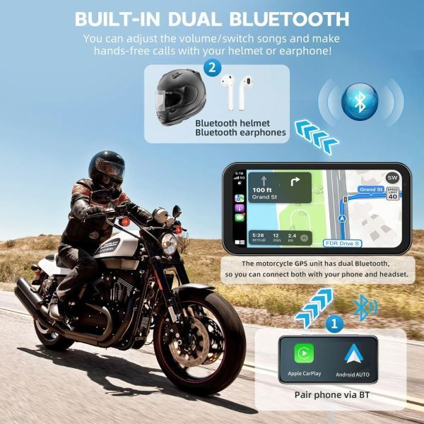 LBC Moto-Display Only Model S3P Lite 6.25 inch Motorcycle Navigation with Carplay 2K HD Screen Only with Handlebar Remote