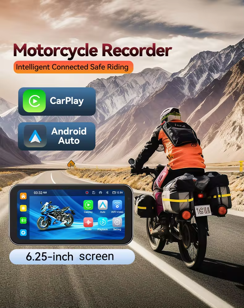 LBC Moto-Universal S3 Elite 6.25-inch Motorcycle Navigation System with Apple CarPlay, 2K HD Screen, GPS, Camera Remote, and TPMS