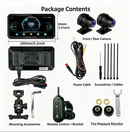 LBC Moto B3 Elite Motorcycle Navigation Screen with Dash Cam & Blind Spot Detection