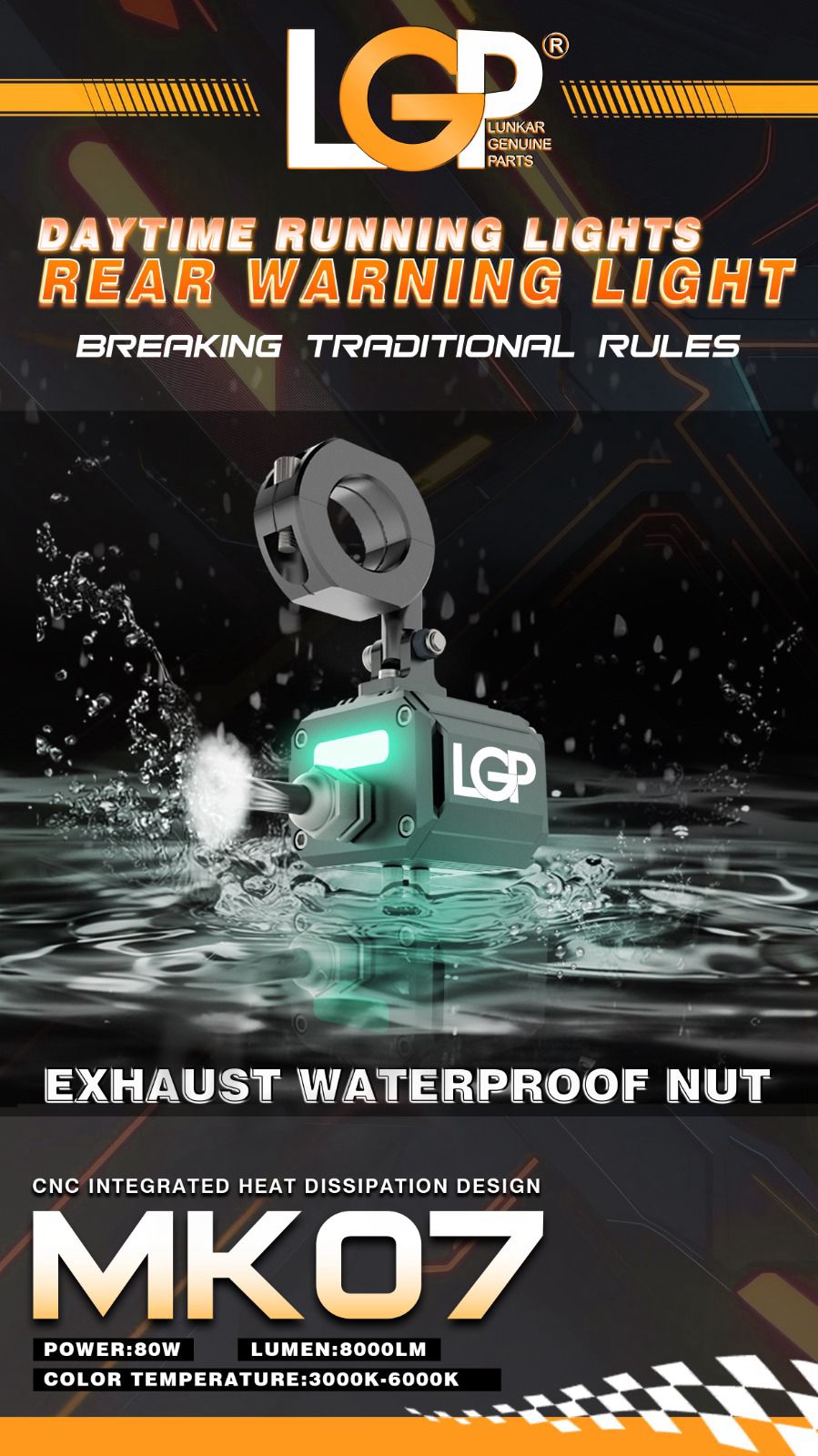 LGP Mk07 Spotlight Ip67 Waterproof Auxiliary Lights With Harness Compatible For All Motorcycles And Cars-LGP11125