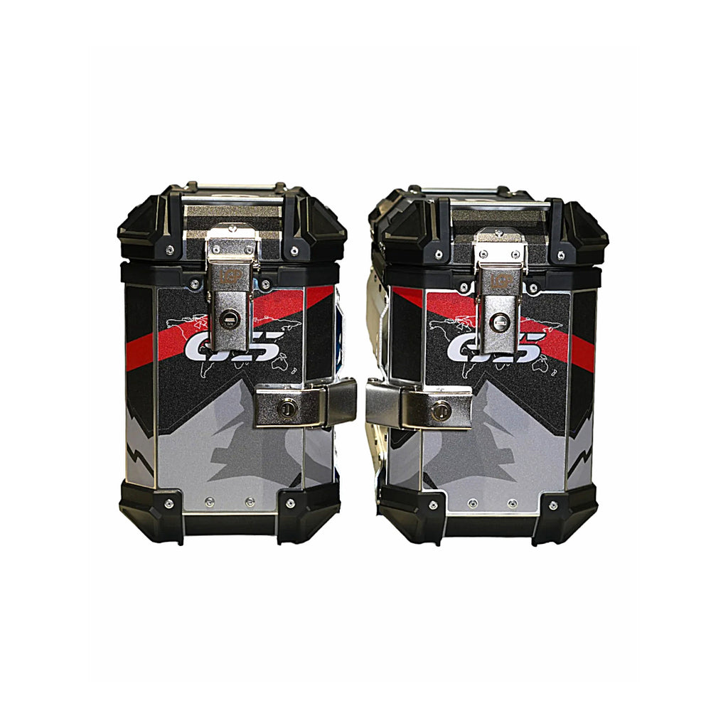 LGP-Premium Aluminium Graphics 38L Panniers(Red/Black/Grey)