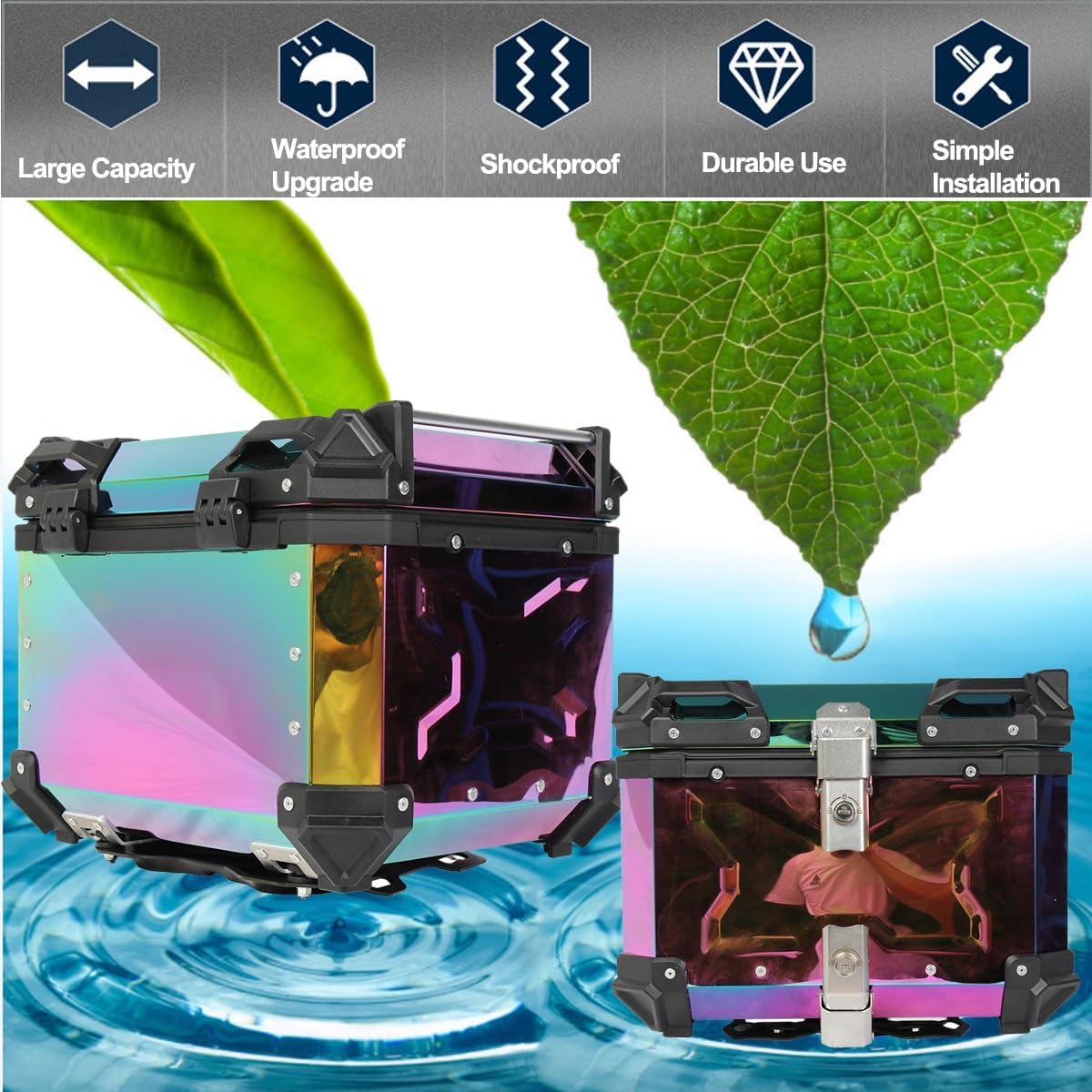 LGP Rainbow Large Capacity Aluminium Top Box 45 Ltrs (fits All Motorcycle) - Color Plating Premium Top Box-LGP11213