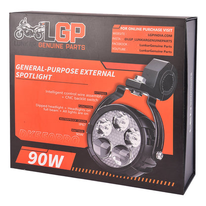 LGP DK-550 PRO 90W LED Spotlight for Bike & Car | Waterproof IP67 Auxiliary Fog Light | High Power Driving Lamp