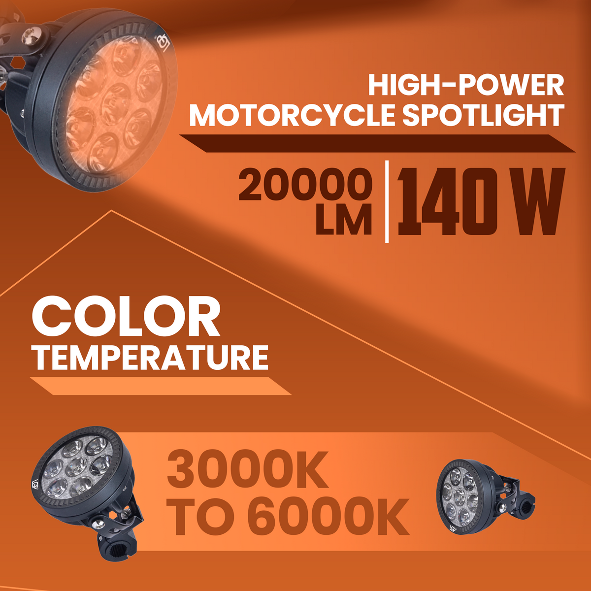 LGP DK70 High-Power Motorcycle Spotlight, 140W 20000LM LED