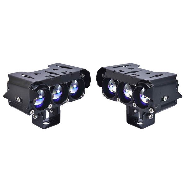 LGP Fog Lamp Dk300 Projector Triple Lens For Bikes With Dual Light Colors (Yellow And White)