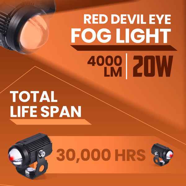 LGP Mini Driving Fog Light Red Devil Eye for Bike (Pair) | 3 Flash Modes LED Fog Light | Waterproof Auxiliary Light for Motorcycle