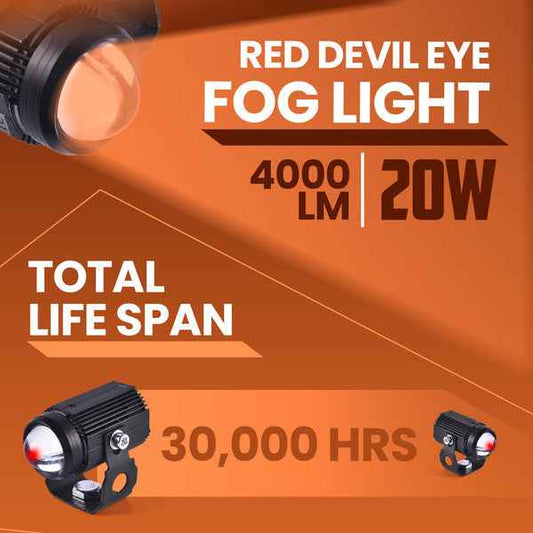LGP Mini Driving Fog Light Red Devil Eye for Bike (Pair) | 3 Flash Modes LED Fog Light | Waterproof Auxiliary Light for Motorcycle