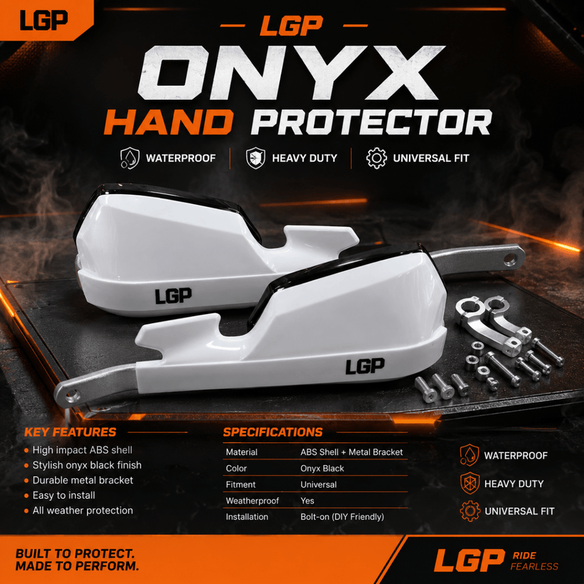 LGP Onyx Universal Motorcycle Hand Protector With Aluminium Mounts – White - PHP0001
