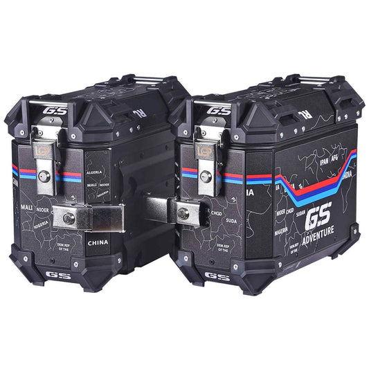 LGP Pannier Box 25L Black Map Line Motorcycle Side Luggage Box - LGPT0041