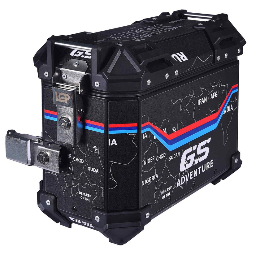 LGP Pannier Box 25L Black Map Line Motorcycle Side Luggage Box - LGPT0041