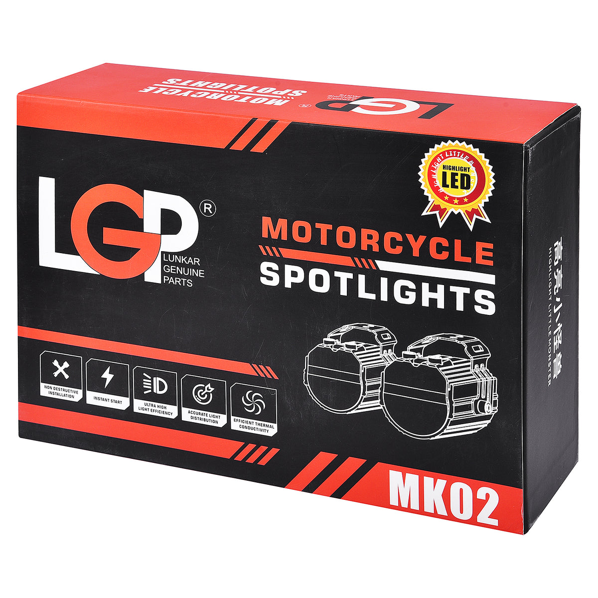 LGP Spotlight MK02 Motorcycle LED Light, 60W 7000LM, 3000K–6000K