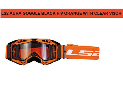 LS2 Aura Goggle Black Hiv Orange With Clear Visor - Riders Junction