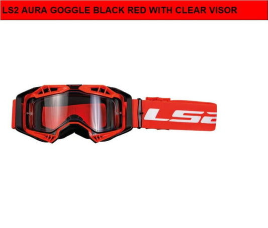 LS2 Aura Goggle Black Red With Clear Visor - Riders Junction
