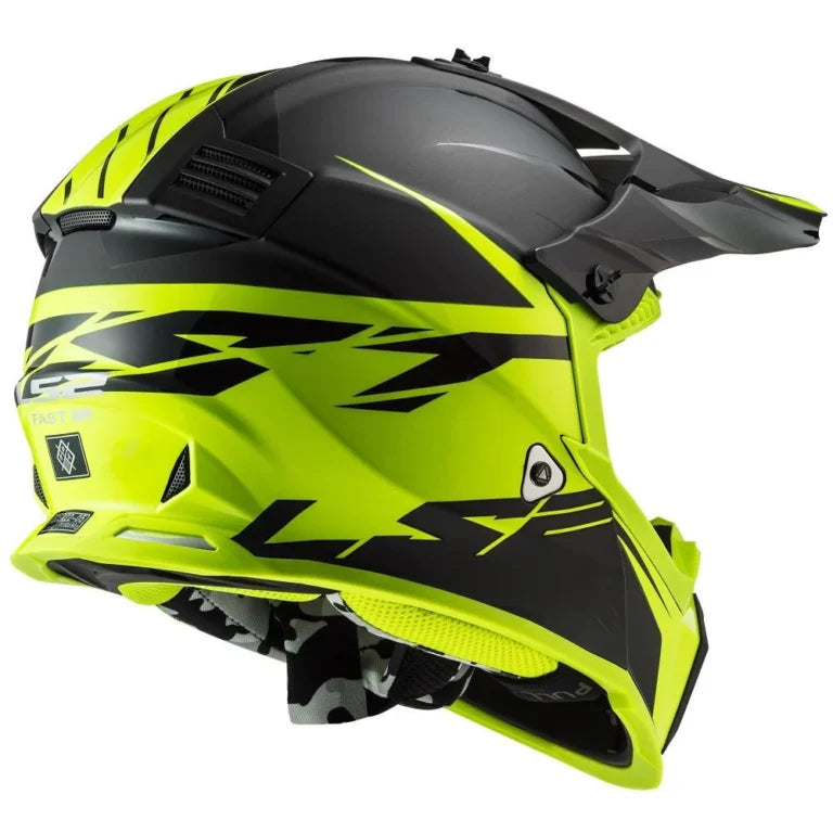 LS2 Fast Evo Roar Helmet-Matt & Gloss Black Hi-Viz Yellow-MX437