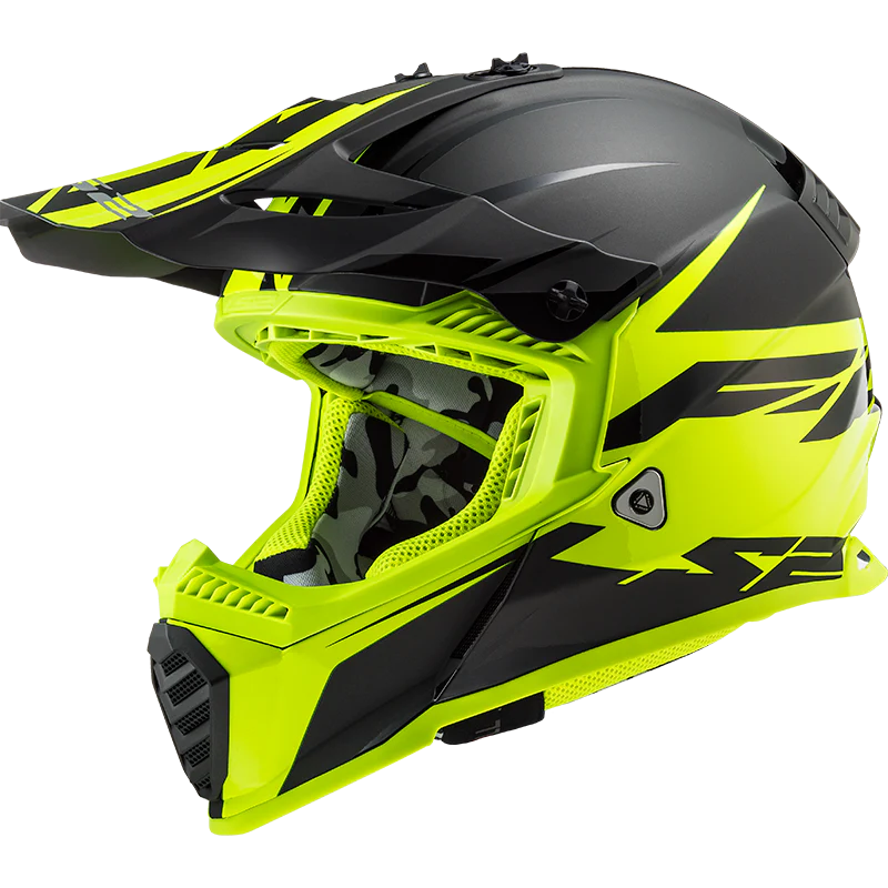 LS2 Fast Evo Roar Helmet-Matt & Gloss Black Hi-Viz Yellow-MX437