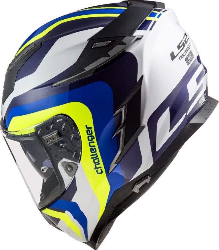 LS2 FF327 Challenger Galactic Gloss White Yellow Blue Helmet - Riders Junction