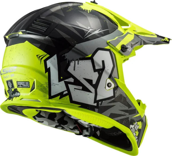 LS2 MX437 Fast Evo Crusher Matt Black Hi Vis Yellow Helmet - Riders Junction